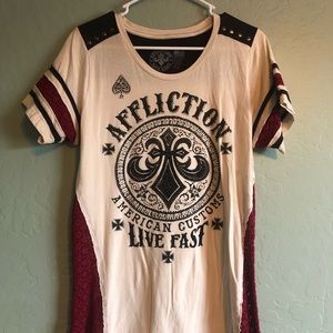COPY - Affliction size XL ladies top cream/blue/r…
